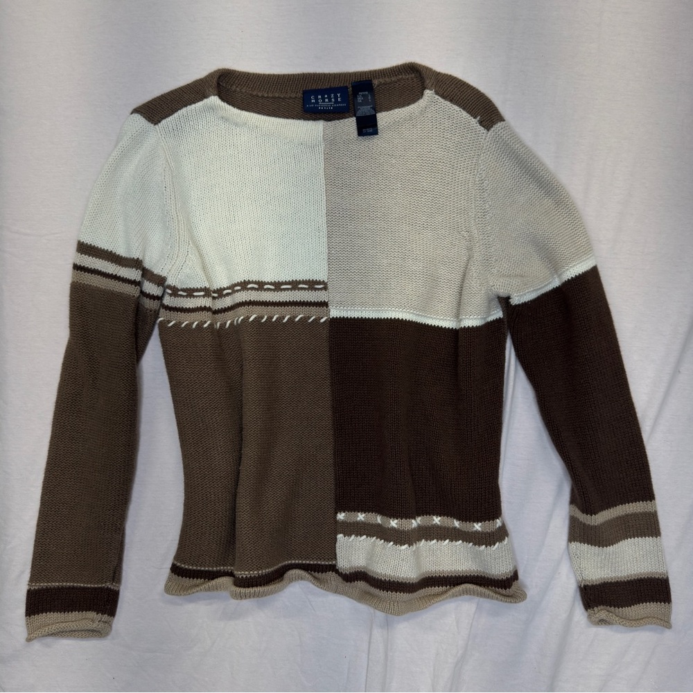Crazy Horse Brown Cottagecore Cabin Sweater, Petite Large, Heavy Knit, Vintage